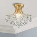 Bestier Modern Gold Crystal Semi-Flush Mount Chandelier Lighting Ceiling Light Fixture Lamp for Diningroom Bathroom Bedroom Livingroom 3 E12 Bulbs Required D13.5 inch X H11.6 inch