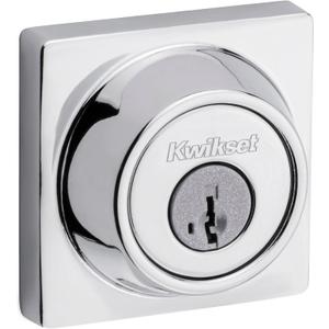 Kwikset 660 Contemporary Deadbolt Deadbolt Lock, Polished Chrome Square Exterior Keyed Front Entry Door, Pick Resistant SmartKey Rekey Security, Single Cylinder Dead Bolt