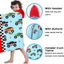 Hooded Towels for Kids -Monster Toddler Beach Towel- Super Absorbent & Quick Dry 100% Cotton 30x50 Inch - to Kid Ages 3-10-Truck Cars Swim Towels