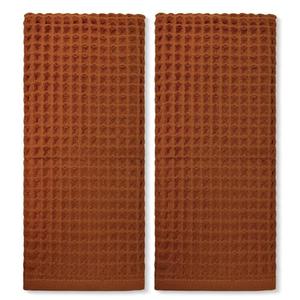 Jacquotha Waffle Hand Towels for Bathroom Kitchen Decor 2-Piece (Rust) – Cotton Quick Dry, Super Soft, Absorbent Kitchen Towels, 13x29”