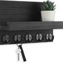 Lwenki Key Holder for Wall, Decorative Key and Mail Holder with Shelf Has Large Hooks for Bags, Coats, Umbrella  Paulownia Wood Key Hanger with Mounting Hardware (9.8W x 6.7H x 4.2D) (Black)