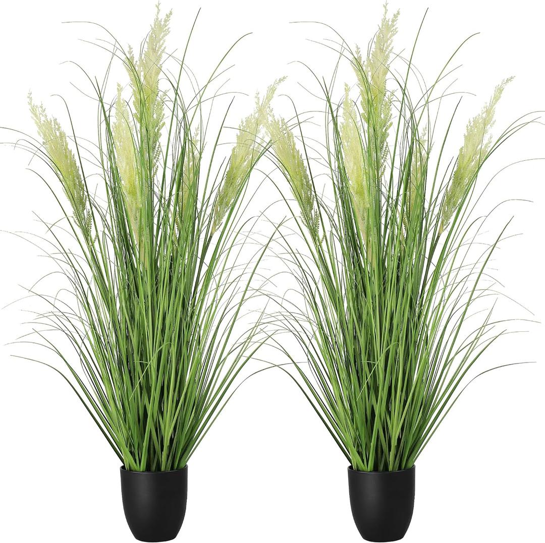 4ft/47in 2-Pack Artificial Plants Outdoor Indoor,Fake Onion Grass In Pot