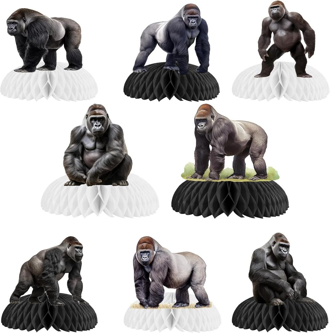 Gorilla Party Decorations 8Pcs Gorilla Honeycomb Centerpieces Black Gorilla Table Centerpieces Jungle Safari Animal Table Toppers Ape Table Decorations for Kids Baby Shower Birthday Party Supplies