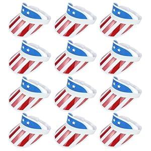 Beevarn 12 Pack Visors Hat Women Clear Colorful Adjustable Golf Hats UV Protection Party Cap Outdoor Sports (Print American flag-12pcs)