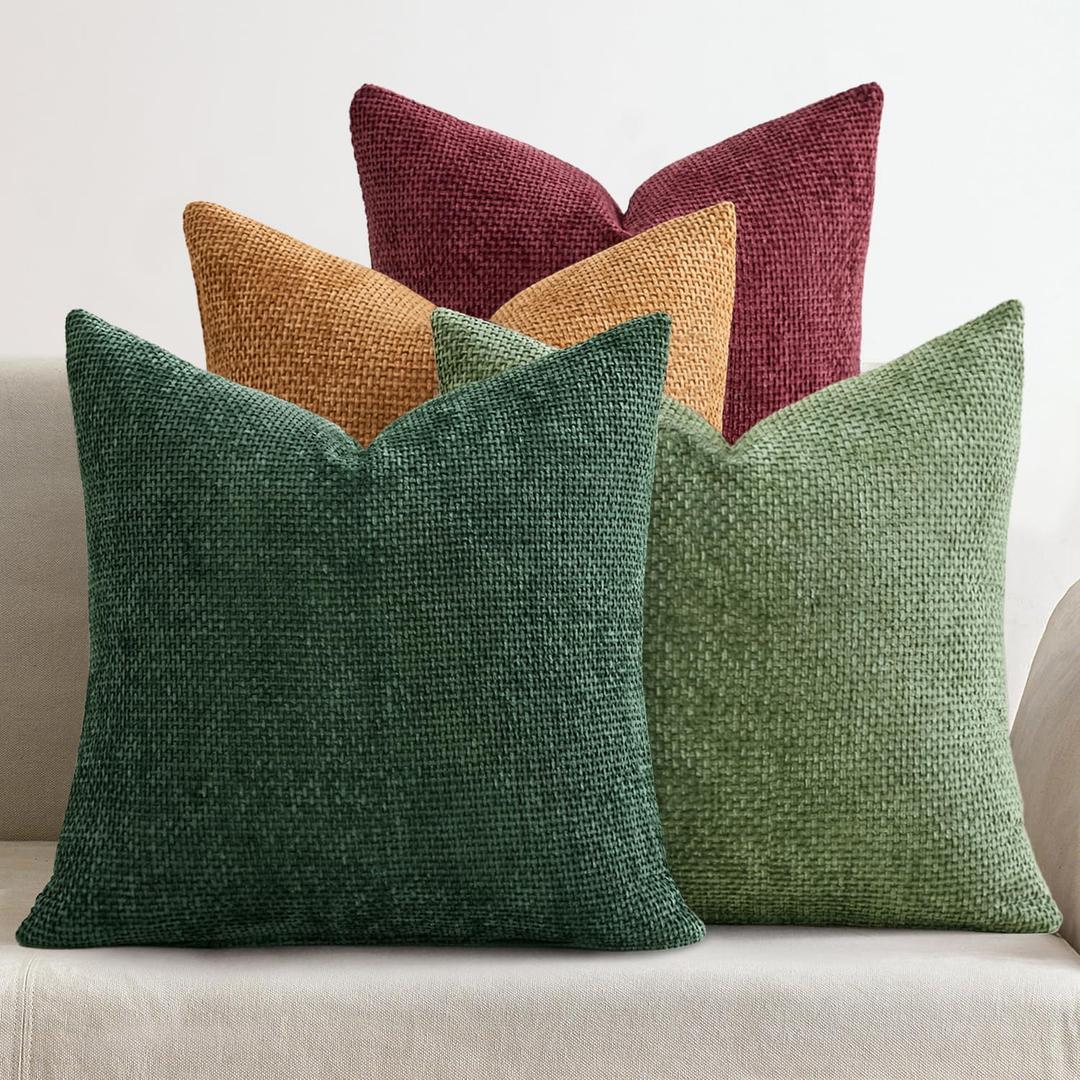 MIULEE Christmas Pack of 4 Couch Throw Pillow Covers 18x18 Inch Christmas Dark Green Soft Decorative Chenille Pillow Covers Farmhouse Accent Cushion Cover for Boho Home Decor Sofa Bedroom Living Room MIULEE Christmas Pack of 4 Couch Throw Pillow Covers 18x18 Inch Christmas Dark Green Soft Decorative Chenille Pillow Covers Farmhouse Accent Cushion Cover for Boho Home Decor Sofa Bedroom Living Room