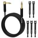 Elecan 1/4 Inch TRS Instrument Cable 100 Ft- Right Angle to Straight 6.35mm Male Jack Stereo Audio Interconnect Cord- Gold Plated- 90 Degree 6.35 mm Balanced Line for Electric Guitar Bass+ 5 Ties