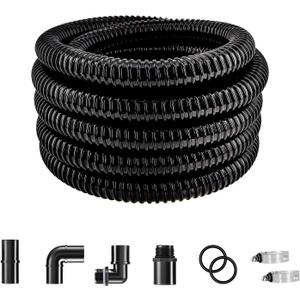 LONGRUN Pond Tubing 1.5 Inch 1-1/2'' Diameter, 26.9 ft Long Corrugated Flexible Hose Pipe with Clamps Pipe Fittings, Pool PVC Tube for Garden Ponds Waterfalls Camping Caravans Filters Drainage Marine