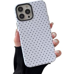 Longlayss Compatible with iPhone 13 Pro Max Case Cute Aesthetic Polka Dot Phone Case for Women Girl Shockproof Slim TPU and Hard PC Protective Cover (White)