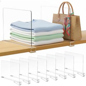 Ninonly 8 Pack Acrylic Shelf Dividers, 12 Inch Vertical Clear Closet Organizers and Storage for Sweaters, Shirts, Handbags, Bookshelf Pantry Organization, Multi-Purpose Shelf Organizer for Bedroom