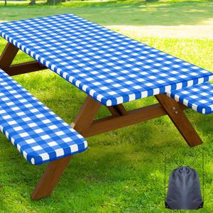 Smiry 6FT Picnic Table Cover with Bench Covers, Elastic Fitted Tablecloth