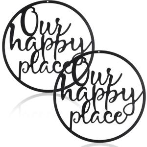 Vintage Circular Metal Wall Art Set of 2 - Decorative Signs & Plaques for Outdoor Spaces, Perfect Patio Decor with Artistic Lettering, Durable Patio Wall Decor for Garden and Entrance