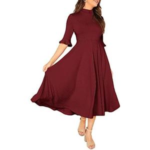 Verdusa Women's Ruffle Half Sleeve A Line Fall Dresses Elegant Fit and Flare Midi Dress XL Wine Red