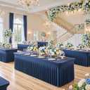 8ft Navy Blue Spandex Table Cloths for Rectangle Tables Wrinkle Free Rectangle Tablecloths, Stretch Fitted Table Cover with Skirt for Birthday Party Wedding Banquet Baby Shower Buffet Event