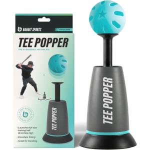 Bandit Sports Tee Popper, Durable Nylon Strength, Batting Tee for Perfect Swings, Baseball Training for Hitting Without a Pitcher 1 Popper Ball Included