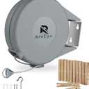 Retractable Clothesline - Portable Heavy Duty Indoor and Outdoor Washing Line - 45 Feet PVC Retracting Clothes Line with Wall Mount Hang The Wet Dry Clothing Laundry - Easy Installation (Grey)