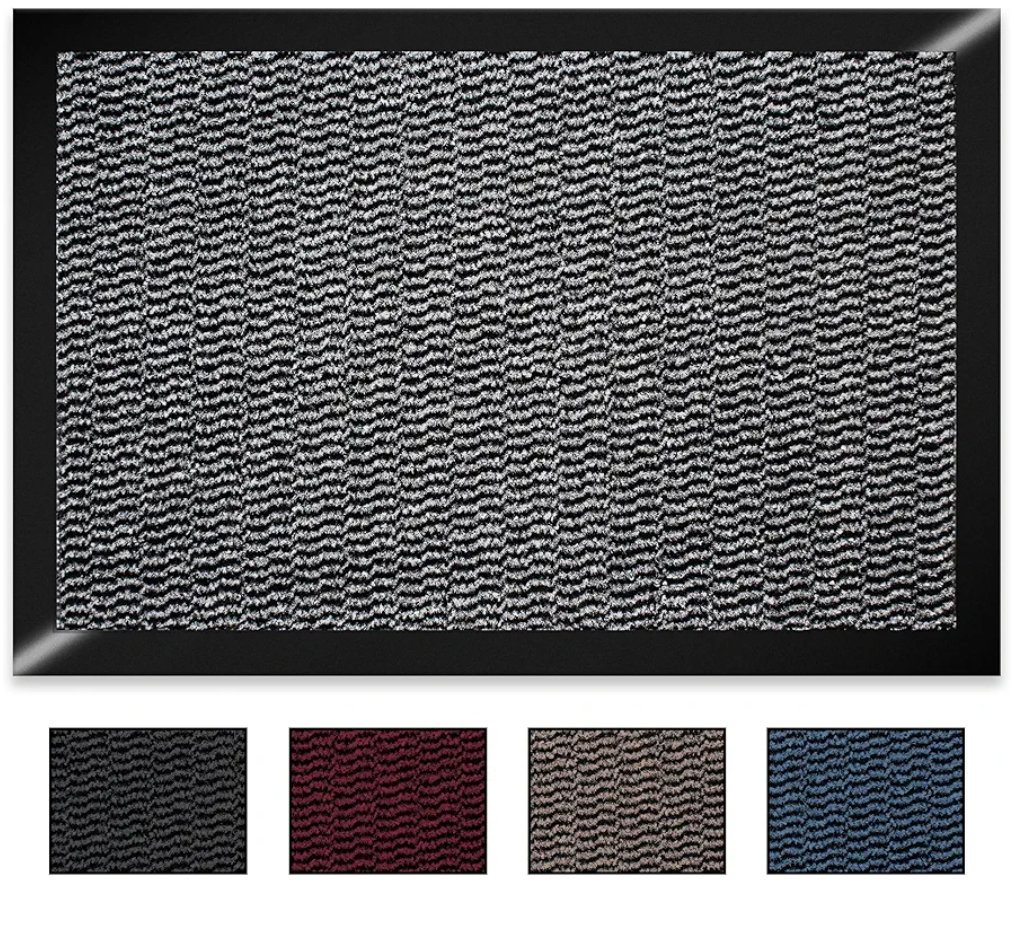 Heavy Duty Front Door Mat - Washable Welcome Floor Mat for Inside & Outside, High Traffic Area Shoe Scraper, Black & Grey, 61 X 91 Cm