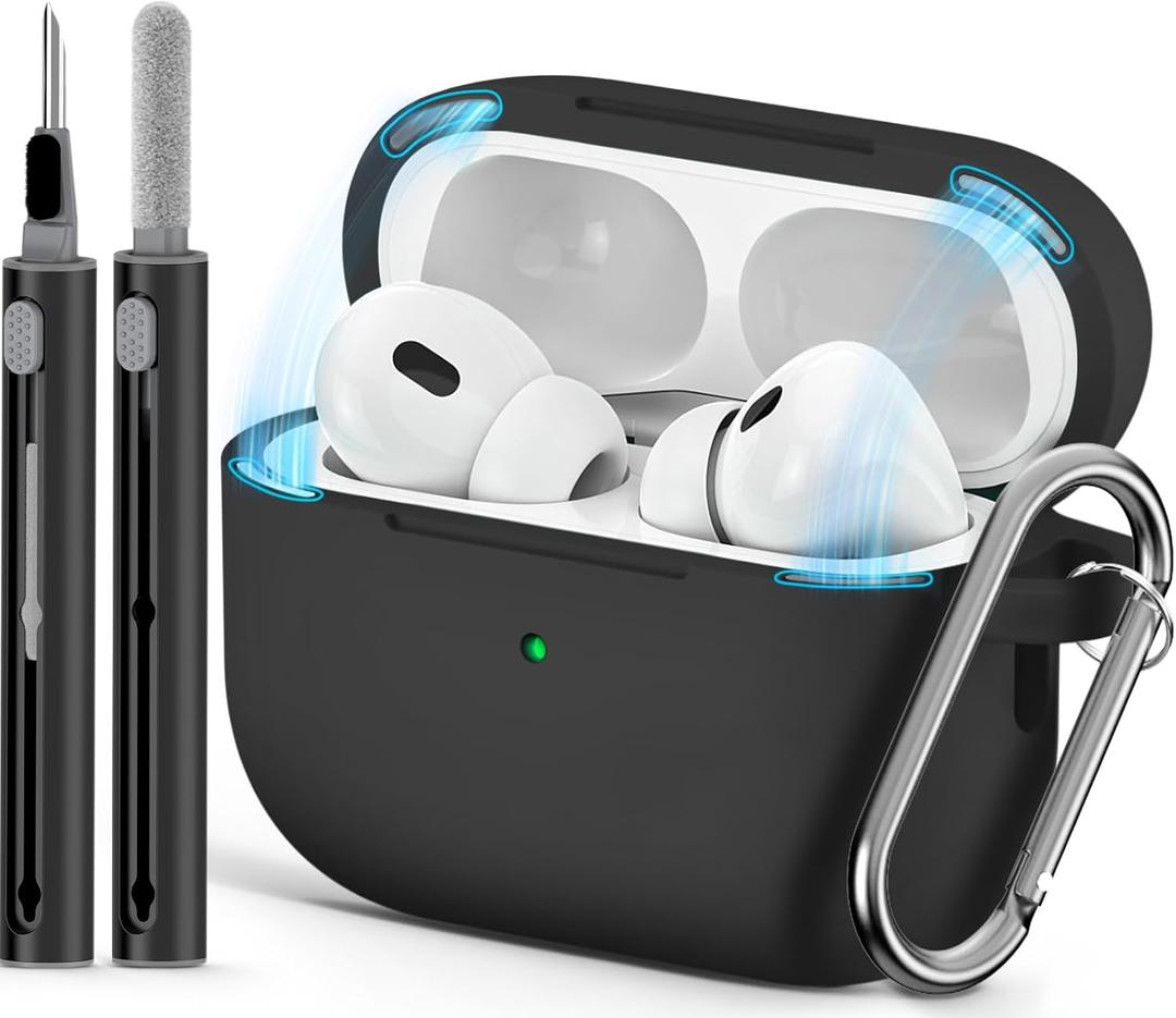 Ljusmicker for AirPod Pro Case Cover with Cleaner Kit,Soft Silicone Protective Case for Apple AirPods Pro 2nd/1st Generation for Women Men,AirPod Pro Case with Magnetic Lid Lock & Keychain-Solid Black