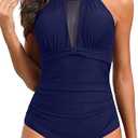 Tempt Me Women One Piece Swimsuit High Neck Plunge Ruched Tummy Control Bathing Suit XL