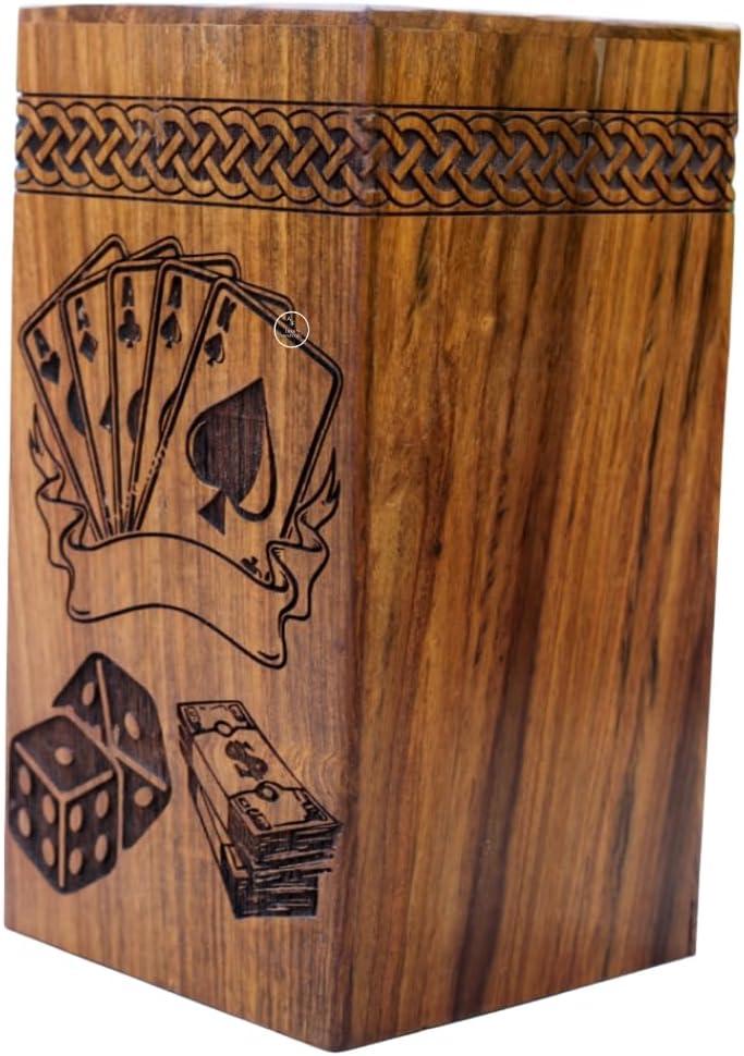 Vintage Casino Playing Card with Rolling Dice Wooden Urns box for Human Ashes Male female adult Burial Funeral Urn Box ((Medium [9.5X5.5] 180 Cubic INCHES))
