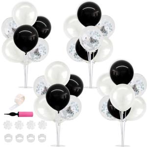 TONIFUL 4 Set Black and White Balloon Centerpiece for Table, Balloon Stand Kit for Birthday, Anniversary, Wedding, Halloween and Black White Party Decorations,2026 Graduation Decorations,Retirement, 12 inch
