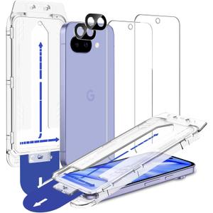 2 x SPARIN Screen Protector for Google Pixel 9A 6.3 Inches, [2+2 Pack] Pixel 9A Tempered Glass, Easy Installation with Auto Alignment Frame, Bubble-Free/Case Friendly