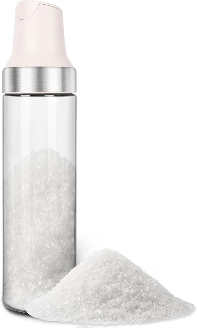 Loscarol Sugar Dispenser with Pour Spout, 17 oz Glass Sugar Shaker Jar Creamer Dispenser Weighted Pourer for Coffee Bar, Tea & Baking, Sugar Container for Home Kitchen, White