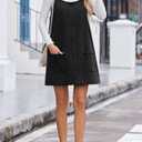 Women's Denim Dress Sleeveless Casual Crewneck Vintage Overall Dress Jean Mini Dresses with Pockets Black (Black, S)