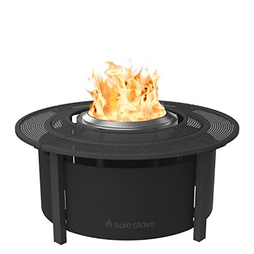 Solo Stove 42 Inch Fire Pit Surround Tabletop - Portable Protective Barrier for Wood Burning Fire Pits for Safety & Extra Space - Powder-Coated Steel and UV-Resistant Outdoor Fabric, Black