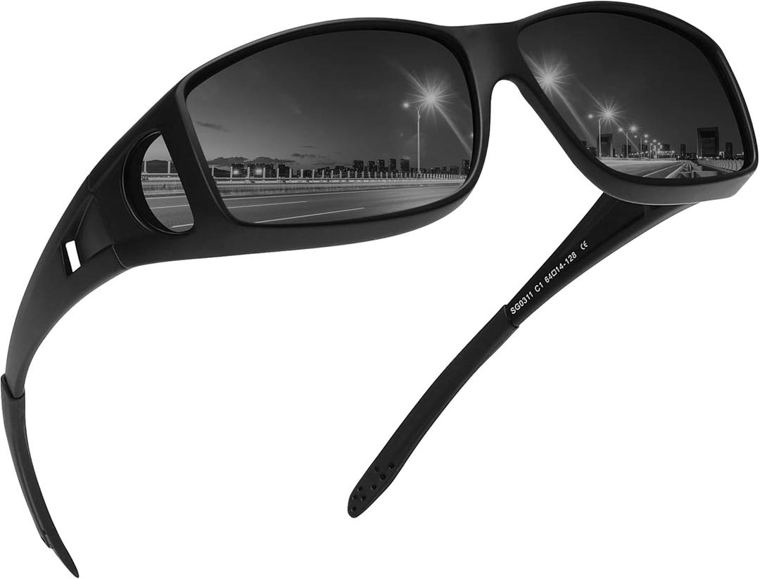 MEETSUN Fit Over Glasses Sunglasses for Men Women,Wrap Around Sunglasses Polarized UV400 Protection (Black Frame-gray Lens)
