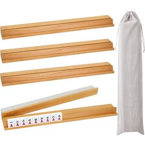 4PCS Wooden Mahjong Racks with Magnetic Pushers, 20 in Natural Wood American Mahjong Tile Rack Set, Modern Table Game Accessories for Mahjong Tiles（Natural,20）