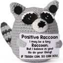 Positive Crochet Animal Raccoon, Handmade Emotional Support Plush Back to School Gift, College Care Package for Teen Trendy Stuff, Trash Panda for Women Birthday & Christmas