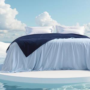 Bedsure Cold Blankets for Sleeping - Lightweight Summer Blanket Queen Size for Bed, Cooling Ice Breathable Double-Sided Bedding Essentials for Hot Sleepers as Gifts, Blue, 90x90 Inches (Skyway/Insignia Blue)
