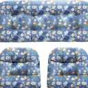 DANGHOOGY Wicker Chair Cushions, Waterproof Outdoor Loveseat Cushions for Patio Furniture, Tufted Wicker Furniture Cushions, 1 Loveseat and 2 U-Shaped Cushions (Blue Floral)