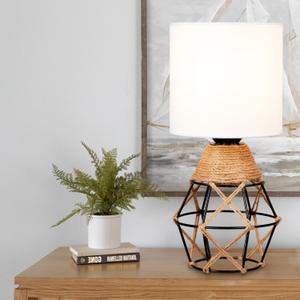Hamilyeah Boho Table Lamp for Nightstand With On/Off Switch, Bedroom With White Fabric Shade, Simple for Bedside, Living Room, TL70 (1PACK White Shade&Black Cage Base)