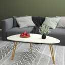 Manora Modern Simple White Wood Oval Coffee Table with Gold Legs, Minimalist Tea Table for Living Room, Office, Apartment or Small Space (White & Gold), Standard