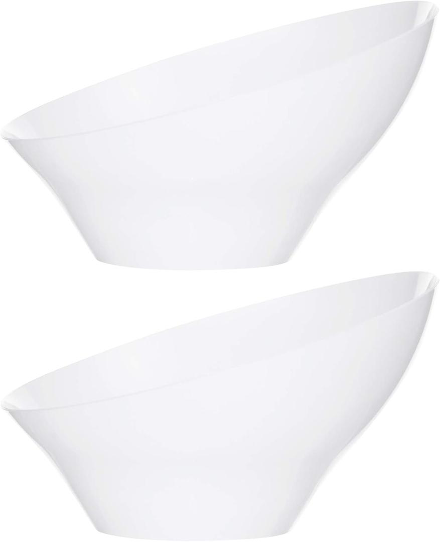 PLASTICPRO Disposable Angled Plastic Bowls Round Medium Serving Bowl, Elegant for Party's, Snack, or Salad Bowl, White, Pack of 4