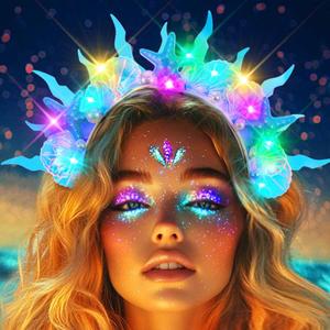 JAKAWIN Light Up Mermaid Costume Headband Ocean Hair Accessories for Women (Normal, Blue)