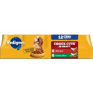 Pedigree Wet Dog Food, Choice Cuts Adult Canned Dog Food, Beef & Country Stew Multipack, 13.2 oz. Cans (12 Count, Pack of 1) (EXP 02/01/28)