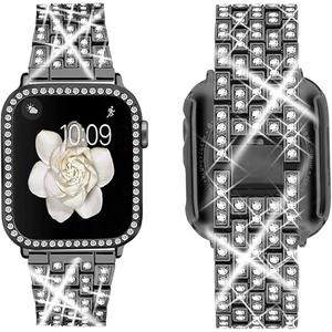 Compatible with Apple Watch Band 38mm 40mm 41mm 42mm 44mm 45mm 46mm 49mm+ Case, Women Jewelry Bling Diamond Rhinestone Replacement Metal Bands