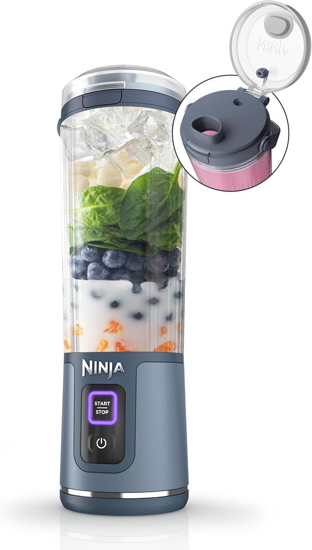 Ninja BC151NV Blast Portable Blender, Cordless, 18oz. Vessel, Personal Blender-for Shakes & Smoothies, BPA Free, Leakproof-Lid & Sip Spout, USB-C Rechargeable, Dishwasher Safe Parts, Denim Blue (Blue)