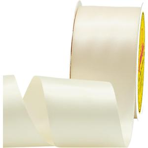 Double Face Ivory Satin Ribbon 2 inch X 25 Yards Polyester Ivory Ribbon for Gift Wrapping Very Suitable for Weddings Party Hair Bow Invitation Decorations and More