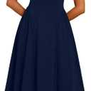 OFEEFAN Summer Dresses for Women Square Neck Corset A Line Maxi Dress Ruffle Ruched Waist Flowy Outfits (Blue, M)