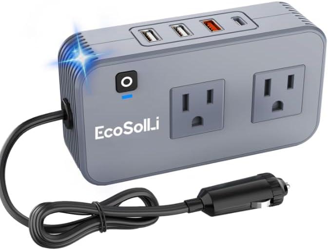 200W Car Power Inverter 12V DC to 110V AC Car Converter with 20W USB-C & 18W USB-QC Ports Car Laptop Charger, Car Adapter for Plug Outlet for Laptop Vehicles Camping Road Trip (Gray)