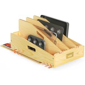 sandpaint Pull Out Organizer for Cabinets, Wooden Baking Sheet Organizer for Pans, Cookie Sheet, Cutting Board, Lids