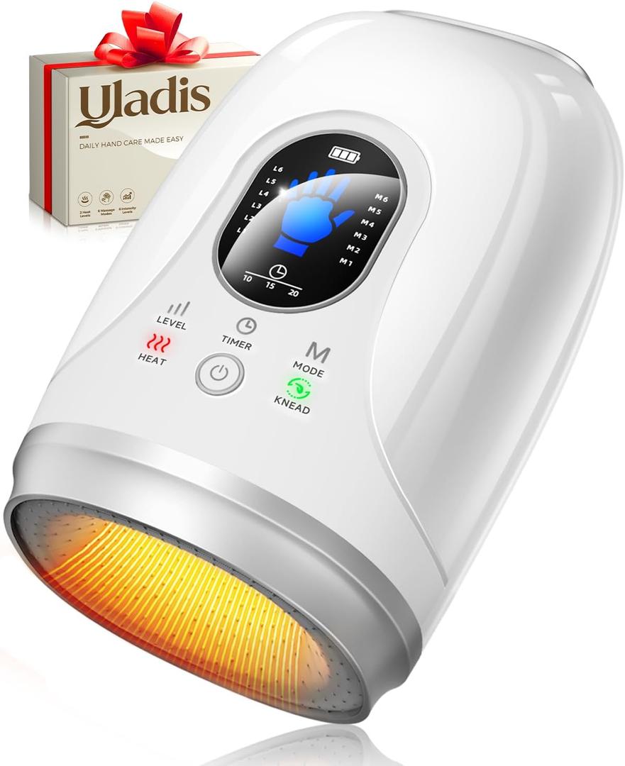 Hand Massager with Heat and Compression, 4000mAh Rechargeable Battery Soothing Kneading & Stretching, Palm, Finger & Wrist Massage, 6 Modes & 6 Intensities, Gifts for Women Men Relaxation at Office (White)