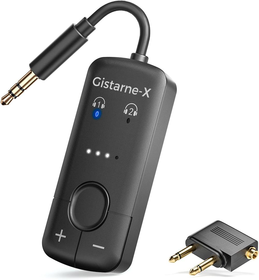 Bluetooth 5.3 Audio Transmitter with Qualcomm aptX Adaptive, Dual Device Support, 35Hr Battery Life, 3.5mm AUX for Travel, Flight, Gym