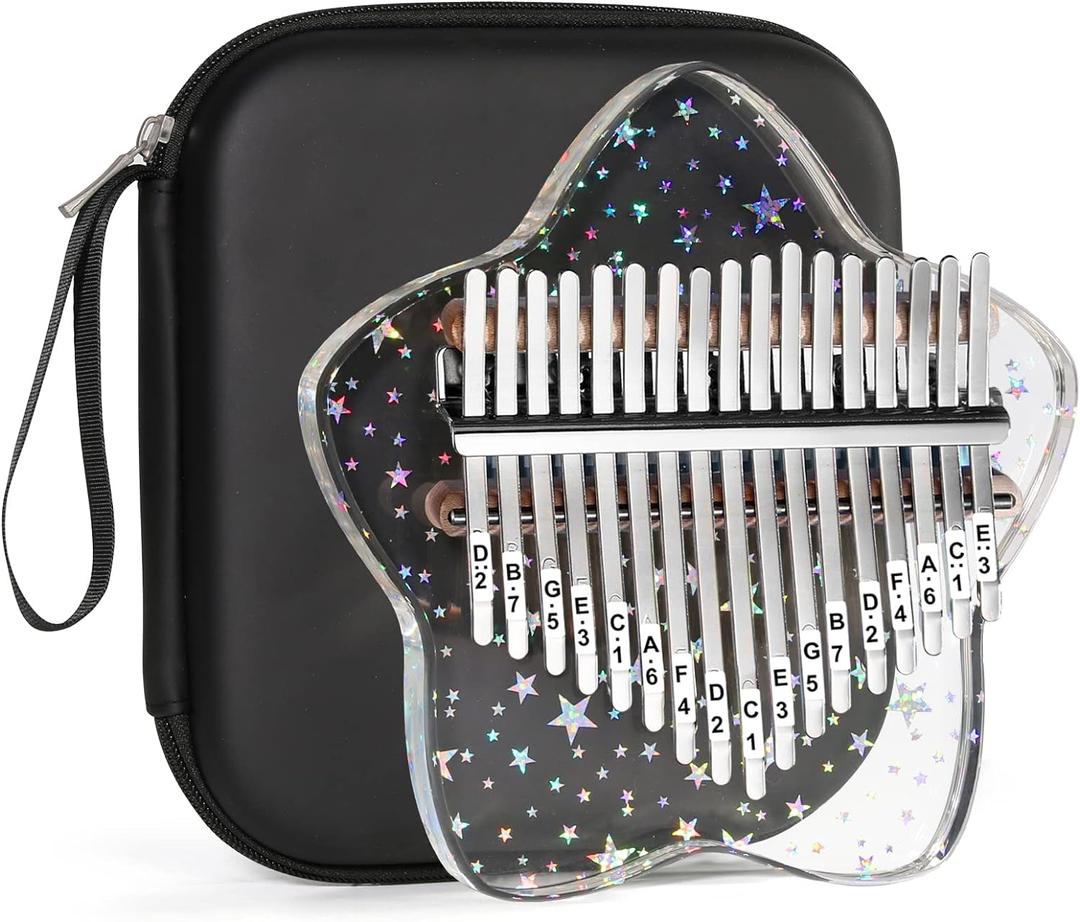 Beveetio Clear Kalimba Thumb Piano With Eva Protective Case, Transparent Crystal Kalimba 17 Key, Musical Instrument Gifts, Rainbow Star Finger Piano, Acrylic Mbira