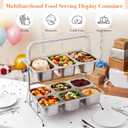 Lallisa 2 Tiered Ice Food Serving Tray Countertop Food Serving Display Container for Buffet Restaurant Party, with Clear Roll Top Cover 6+3 Pan Buffet Condiment Dispenser