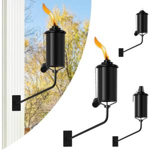 ZSZMFH 4 Pcs Wall Mounted Citronella Torches, 16 oz Garden Torches for Outside, Refillable Flame Light Torch, Outdoor Metal Torch for Yard, Patio, Deck, Garden, Party, Landscape
