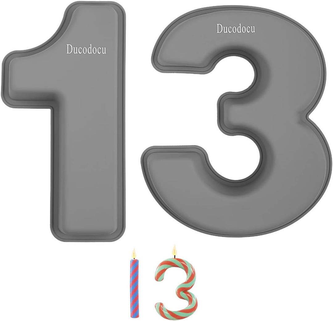 Ducodocu Silicone Number Cake Pan Large 3D Number Cake Mold Baking Forms Novel Cake Tins DIY Baking Mold for 13/31th Birthday Wedding Anniversary 10 inch Number of 1&3
